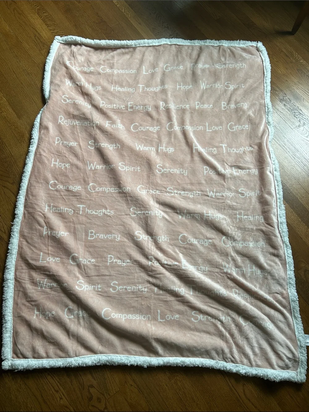 Plush Sherpa Throw Blanket in Blush Pink with Positive Word Design